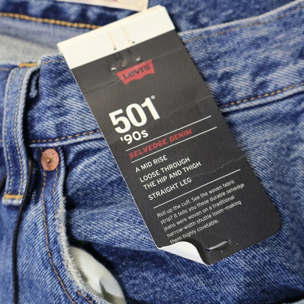 Levis 501 90s Selvedge Denim Jeans Mens 33x30 Blue Straight Leg Button Fly NEW